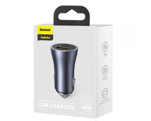 АЗП Baseus Golden Contactor Pro Dual Quick Charger Car Charger U+C 40W Dark Gray