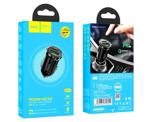 Автомобільний зарядний пристрій HOCO Z44 Leading PD20W+QC3.0 car charger Black (6931474757241)