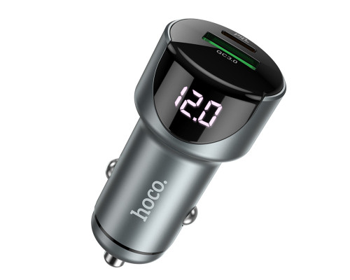 Автомобільний зарядний пристрій HOCO Z42 Light road dual port digital display PD20W+QC3.0 car charger Metal Gray (6931474742551)