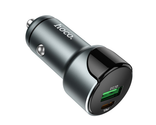 Автомобільний зарядний пристрій HOCO Z42 Light road dual port digital display PD20W+QC3.0 car charger Metal Gray (6931474742551)