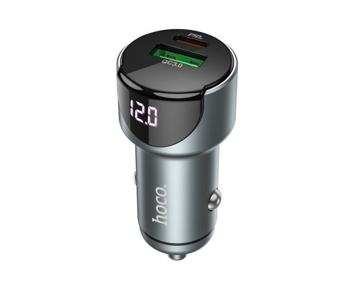 Автомобільний зарядний пристрій HOCO Z42 Light road dual port digital display PD20W+QC3.0 car charger Metal Gray (6931474742551)