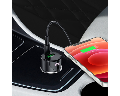 Автомобільний зарядний пристрій HOCO Z42 Light road dual port digital display PD20W+QC3.0 car charger Metal Gray (6931474742551)
