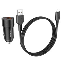 Автомобільний зарядний пристрій BOROFONE BZ19 Wisdom dual port car charger set(iP) Black