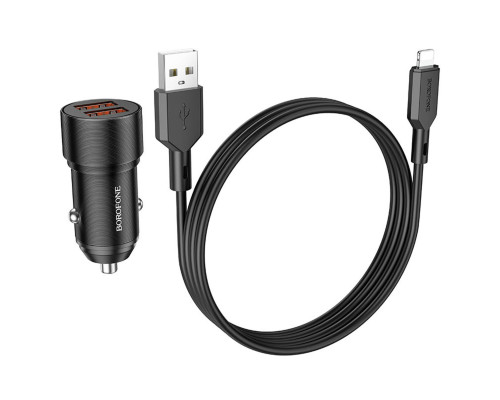 Автомобільний зарядний пристрій BOROFONE BZ19 Wisdom dual port car charger set(iP) Black