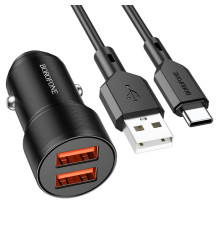 Автомобільний зарядний пристрій BOROFONE BZ19 Wisdom dual port car charger set(Type-C) Black (BZ19CB)