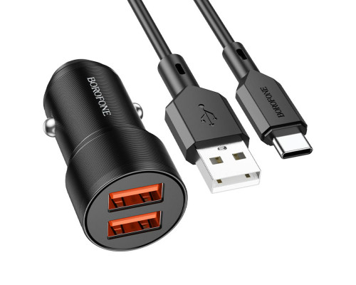 Автомобільний зарядний пристрій BOROFONE BZ19 Wisdom dual port car charger set(Type-C) Black (BZ19CB)