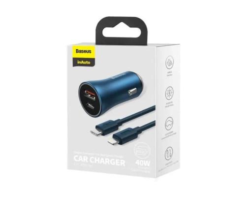 Автомобільний зарядний пристрій Baseus Golden Contactor Pro Dual Fast Charger Car Charger C+C 40W Blue (CGJP000003)