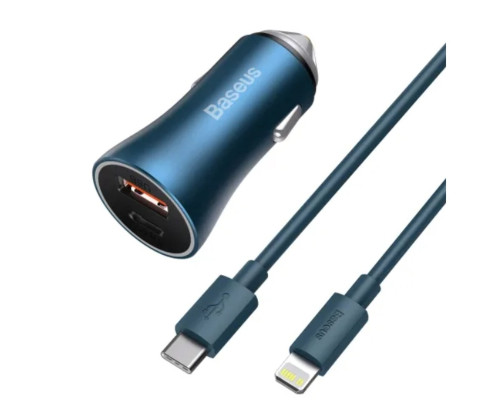 Автомобільний зарядний пристрій Baseus Golden Contactor Pro Dual Fast Charger Car Charger C+C 40W Blue (CGJP000003)