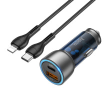 Автомобільний зарядний пристрій HOCO NZ8 Sprinter 43W dual port PD25W+QC3.0 car charger set(C to iP) Blue