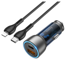 Автомобільний зарядний пристрій HOCO NZ8 Sprinter 43W dual port PD25W+QC3.0 car charger set(C to iP) Blue