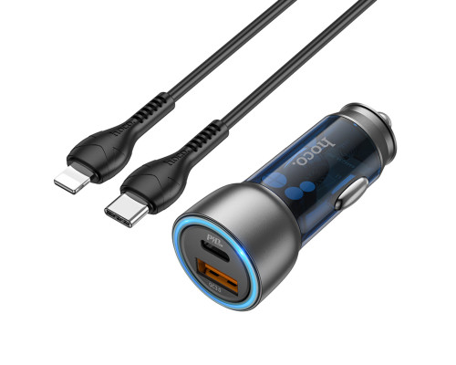 Автомобільний зарядний пристрій HOCO NZ8 Sprinter 43W dual port PD25W+QC3.0 car charger set(C to iP) Blue