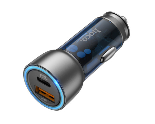 Автомобільний зарядний пристрій HOCO NZ8 Sprinter 43W dual port PD25W+QC3.0 car charger set(C to iP) Blue