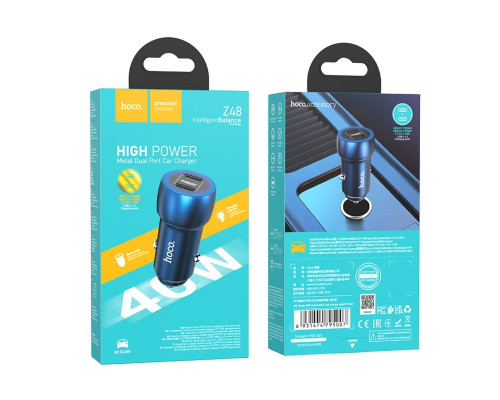 Автомобільний зарядний пристрій HOCO Z48 Tough 40W dual port(2C) car charger Sapphire Blue