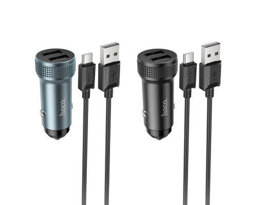 Автомобільний зарядний пристрій HOCO Z49 Level dual port car charger set(Type-C) Metal Gray