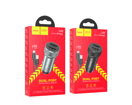 Автомобільний зарядний пристрій HOCO Z49 Level dual port car charger set(Type-C) Metal Gray