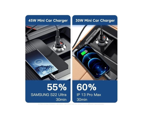 Автомобільний зарядний пристрій Essager Gyroscope Mini 45W Car Charger USB-A + Type-C blue (ECCAC45-TL03-Z)