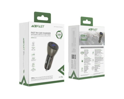 Автомобільний зарядний пристрій ACEFAST B10 metal car charger 60W (USB-C + USB-C) with digital display Black