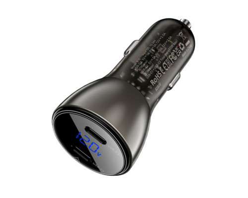 Автомобільний зарядний пристрій ACEFAST B10 metal car charger 60W (USB-C + USB-C) with digital display Black