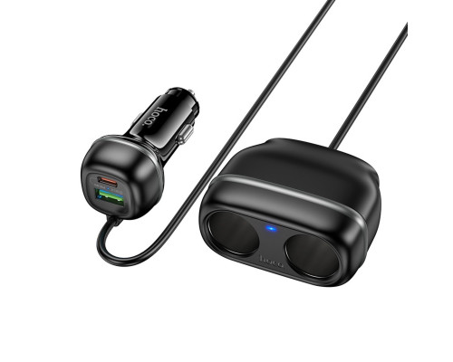 Автомобільний зарядний пристрій HOCO Z59 Rank 48W dual port PD30W+QC3.0 dual cigarette lighter slot car charger Black (6942007641500)