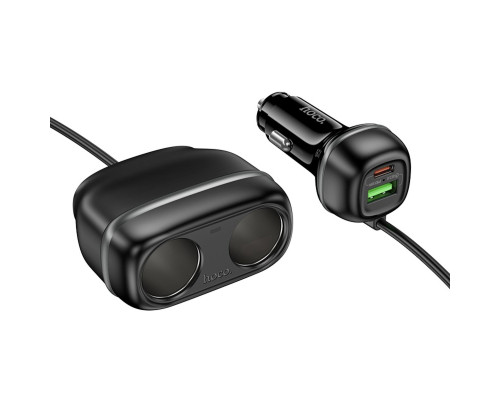 Автомобільний зарядний пристрій HOCO Z59 Rank 48W dual port PD30W+QC3.0 dual cigarette lighter slot car charger Black (6942007641500)