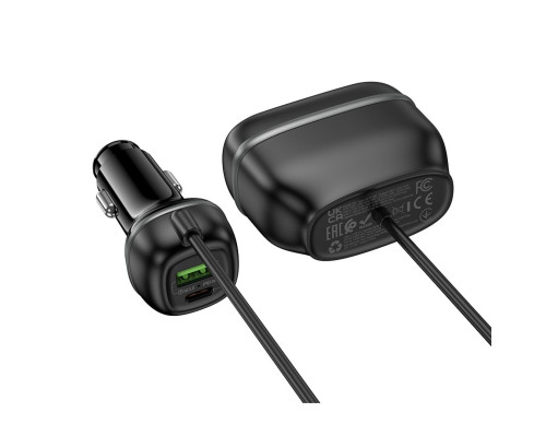 Автомобільний зарядний пристрій HOCO Z59 Rank 48W dual port PD30W+QC3.0 dual cigarette lighter slot car charger Black (6942007641500)