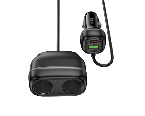 Автомобільний зарядний пристрій HOCO Z59 Rank 48W dual port PD30W+QC3.0 dual cigarette lighter slot car charger Black (6942007641500)