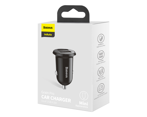АЗП Baseus Grain Pro 24W 4.8A 2USB-A black PLS-00-00066519