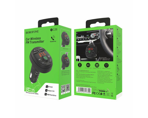 АЗП з FM-модулятором BOROFONE BC26 Music joy Car wireless FM transmitter Black