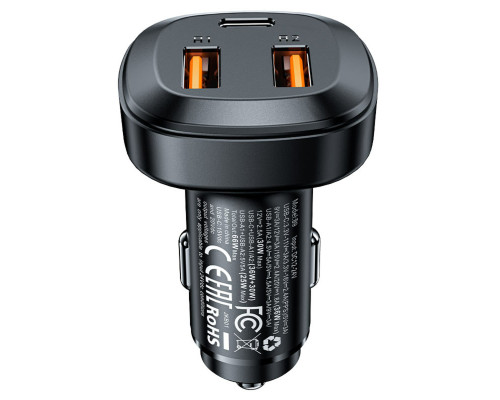 Автомобільний зарядний пристрій ACEFAST B9 66W(2USB-A+USB-C) three port metal car charger (6974316281726)