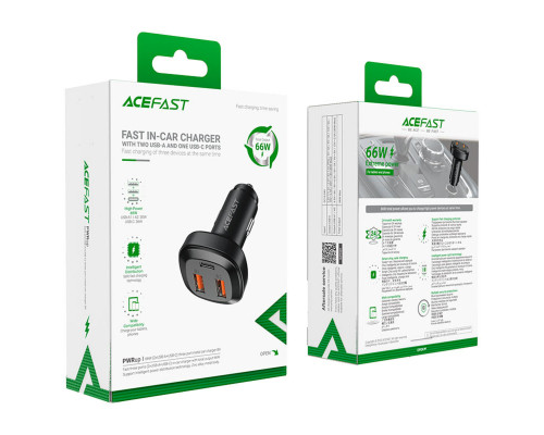 Автомобільний зарядний пристрій ACEFAST B9 66W(2USB-A+USB-C) three port metal car charger (6974316281726)