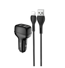 Автомобільний зарядний пристрій HOCO Z36 Leader dual port car charger set(iP) Black