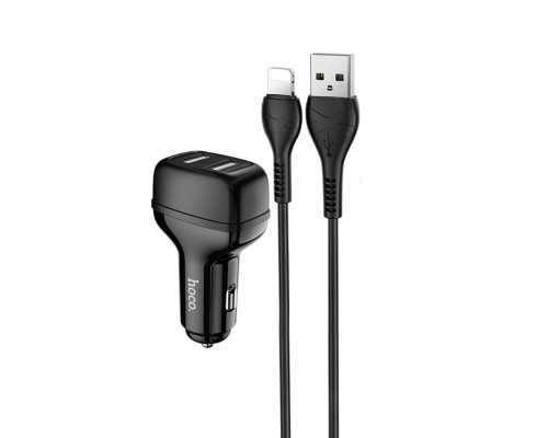 Автомобільний зарядний пристрій HOCO Z36 Leader dual port car charger set(iP) Black