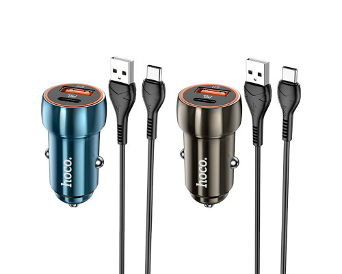 Автомобільний зарядний пристрій HOCO Z46A Blue whale PD20W+QC3.0 car charger set(Type-C) Metal Gray