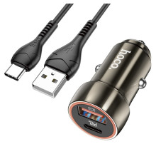 Автомобільний зарядний пристрій HOCO Z46A Blue whale PD20W+QC3.0 car charger set(Type-C) Metal Gray