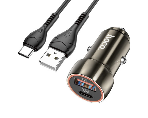 Автомобільний зарядний пристрій HOCO Z46A Blue whale PD20W+QC3.0 car charger set(Type-C) Metal Gray