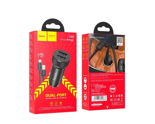 Автомобільний зарядний пристрій HOCO Z49 Level dual port car charger set(Type-C) Black