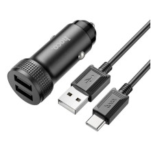 Автомобільний зарядний пристрій HOCO Z49 Level dual port car charger set(Type-C) Black