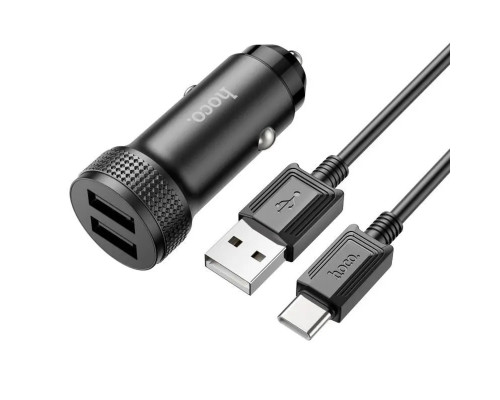 Автомобільний зарядний пристрій HOCO Z49 Level dual port car charger set(Type-C) Black