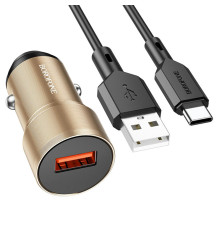 Автомобільний зарядний пристрій BOROFONE BZ19A Wisdom single port QC3.0 car charger set(Type-C) 18W Gold