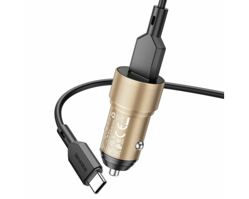 Автомобільний зарядний пристрій BOROFONE BZ19A Wisdom single port QC3.0 car charger set(Type-C) 18W Gold