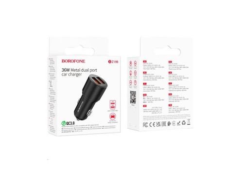 Автомобільний зарядний пристрій BOROFONE BZ19B Wisdom 36W dual port QC3.0 car charger Black