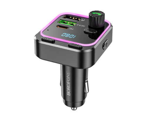 АЗП з FM-модулятором BOROFONE BC53 Highway PD20W+QC3.0 car BT FM transmitter 18W Black (6941991108457)