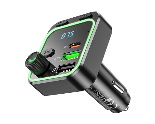 АЗП з FM-модулятором BOROFONE BC53 Highway PD20W+QC3.0 car BT FM transmitter 18W Black (6941991108457)