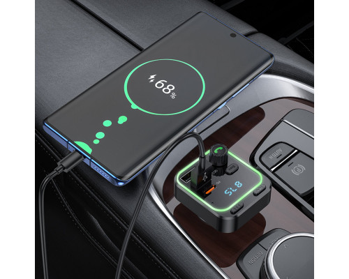АЗП з FM-модулятором BOROFONE BC53 Highway PD20W+QC3.0 car BT FM transmitter 18W Black (6941991108457)