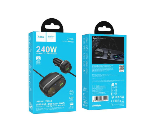 Автомобільний зарядний пристрій HOCO Z59A Rank 96W(2C2A) cigarette lighter slot car charger Black (6942007641517)