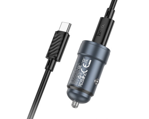 Автомобільний зарядний пристрій HOCO Z57 Glorious single-port PD30W car charger set (C to C) Metal Gray (6942007633086)