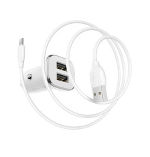 Автомобільний зарядний пристрій BOROFONE BZ12 double port in-car charger set with Micro-USB White