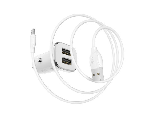 Автомобільний зарядний пристрій BOROFONE BZ12 double port in-car charger set with Micro-USB White