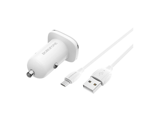 Автомобільний зарядний пристрій BOROFONE BZ12 double port in-car charger set with Micro-USB White