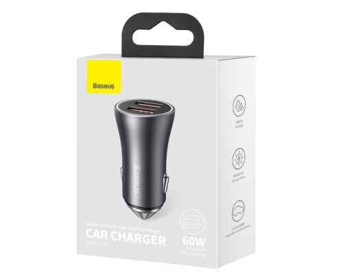 АЗП Baseus Golden Contactor Max Dual Fast Charger Car Charger U+U 60W Dark Gray (CGJM000013)